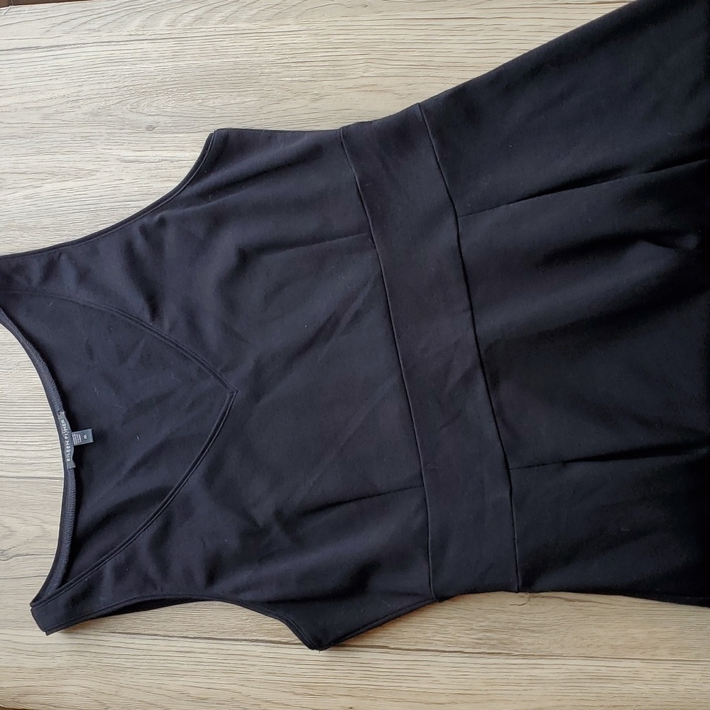 Eileen Fisher Black Classic LBD V-Neck Ponte Fit and Flare Dress M